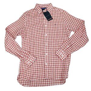 Tommy Hilfiger 100% Linen Checkered Long Sleeve Button Down Men's Shirt S NWT